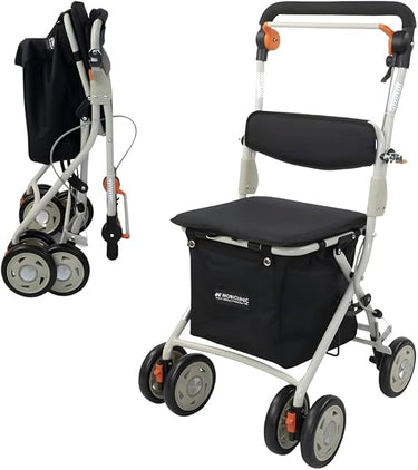 Mobiclinic®, Andador Plegable, Carro de la Compra con Asiento, Coliseo, Monomando, Acero, Gran Cesta, Respaldo y Acolchado, Sistema Frenado, Ruedas 360º, Negro